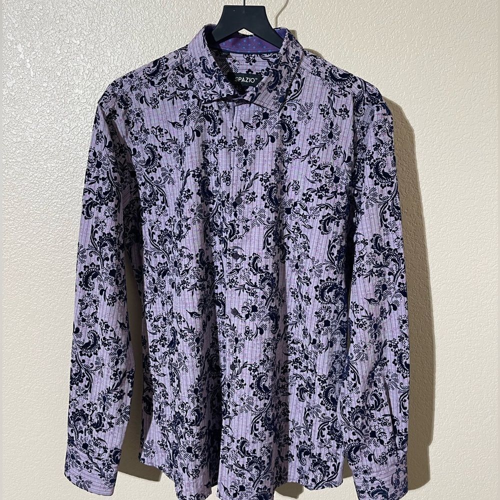 Spazio Purple and Black Floral Shirt